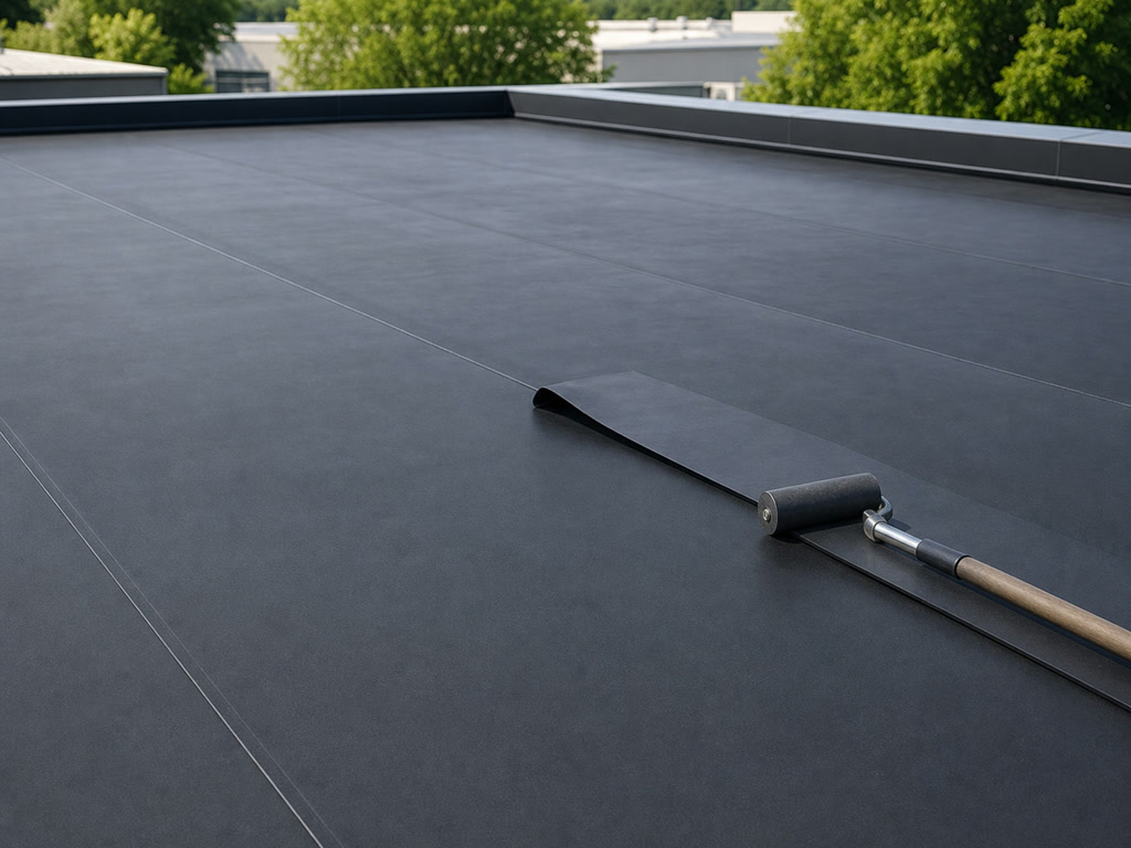 Premium rubber flat roof membrane with seam roller